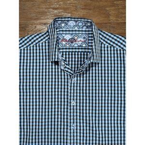 Robert Graham‎ Shirt Adult Large Blue Check Long Sleeve Button Up Flip Cuff Men